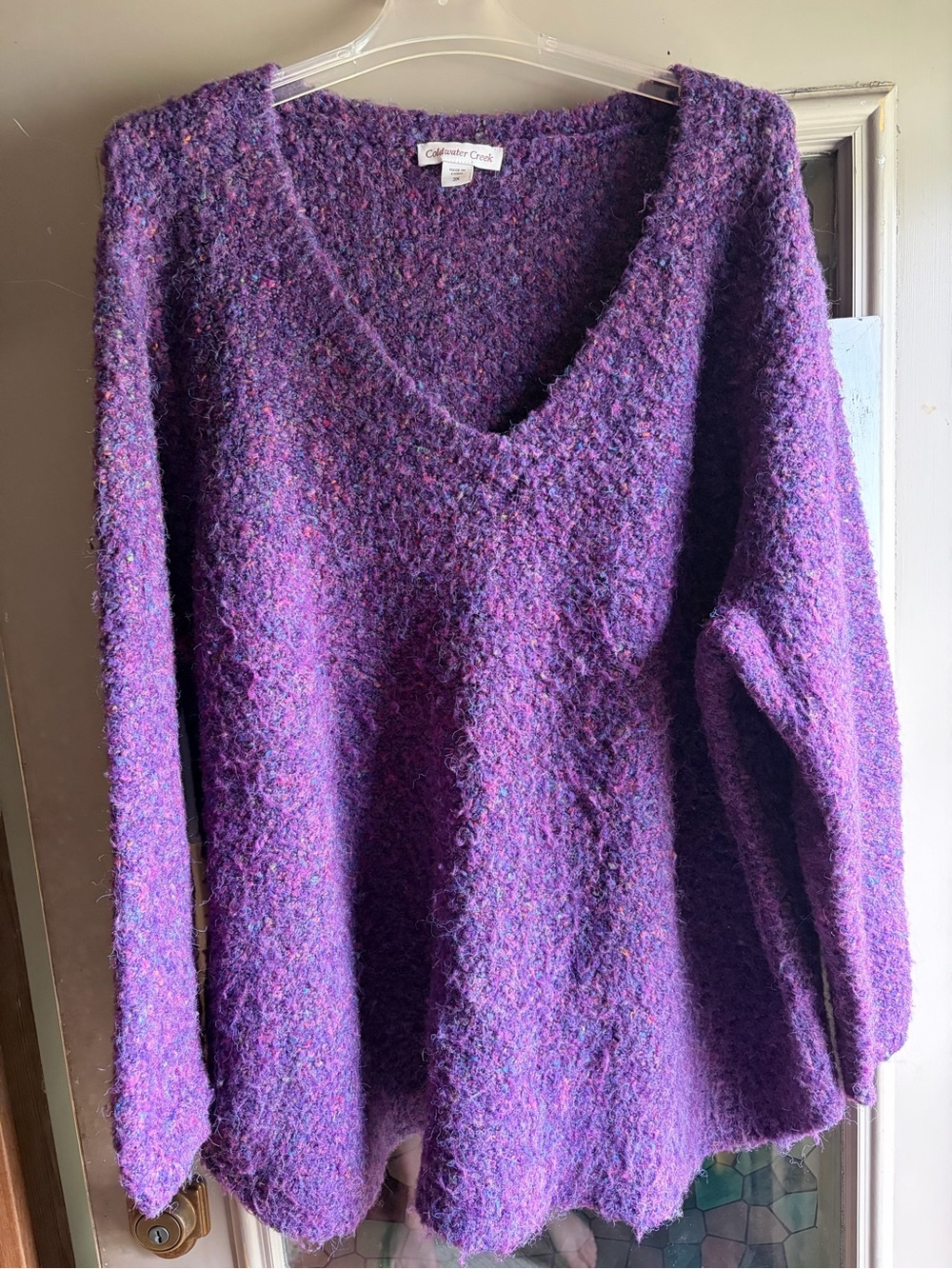 Coldwater Creek Purple Multitone V-Neck Bouclé Sweater